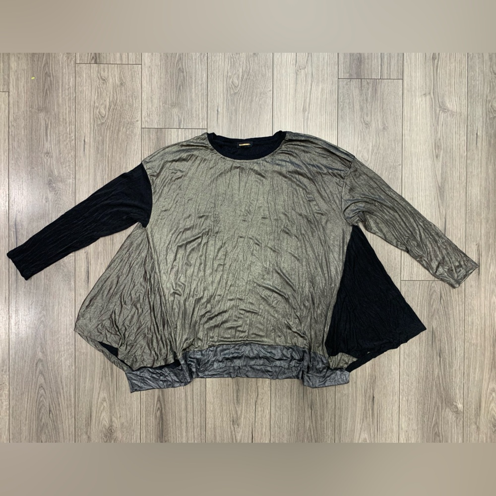 Alembika Gold & Silver Metallic Grey Lagnelook Flowy Blouse‎ Size Medium